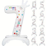 Balon din Folie Metalizata, Flippy, Figurina Cifra, Model 7 cu Happy Birthday Scris, Tema Aniversare 81 cm, Ambalaj