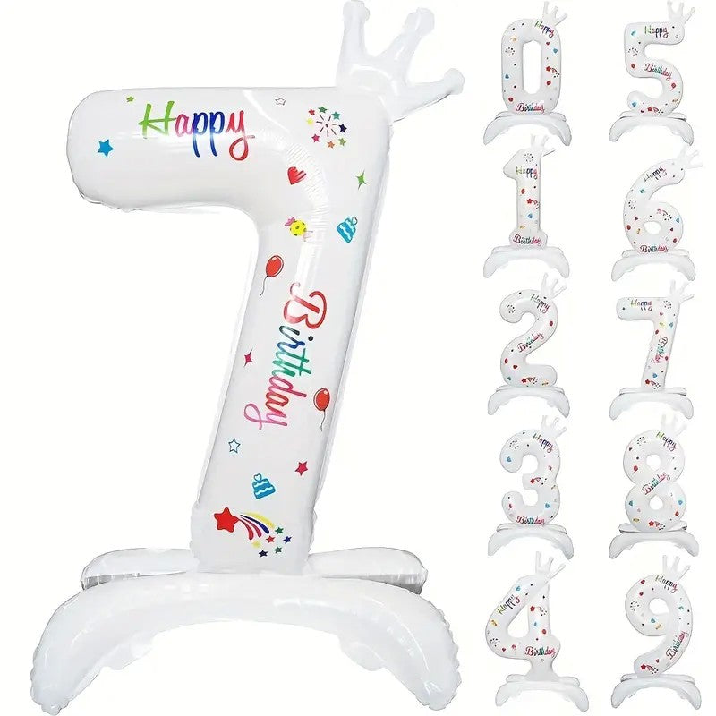 Balon din Folie Metalizata, Flippy, Figurina Cifra, Model 7 cu Happy Birthday Scris, Tema Aniversare 81 cm, Ambalaj