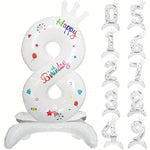 Balon din Folie Metalizata, Flippy, Figurina Cifra, Model 8 cu Happy Birthday Scris, Tema Aniversare 81 cm, Ambalaj