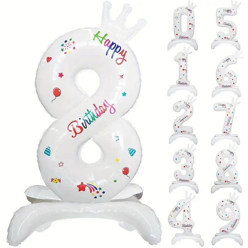 Balon din Folie Metalizata, Flippy, Figurina Cifra, Model 8 cu Happy Birthday Scris, Tema Aniversare 81 cm, Ambalaj