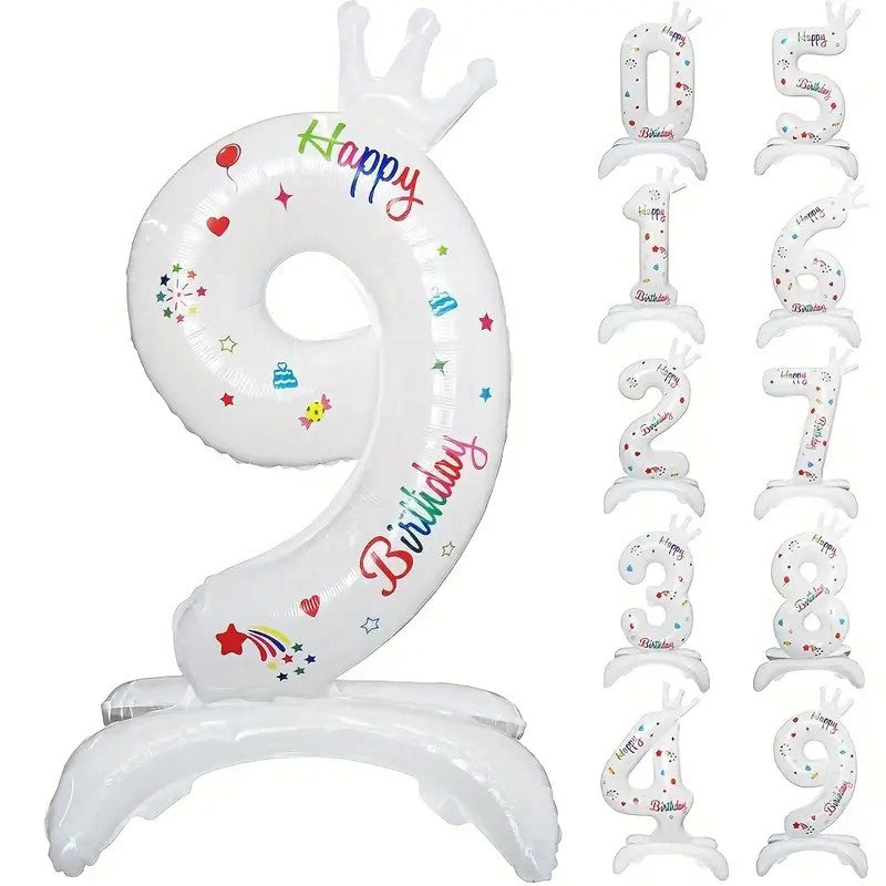 Balon din Folie Metalizata, Flippy, Figurina Cifra, Model 9 cu Happy Birthday Scris, Tema Aniversare 81 cm, Ambalaj