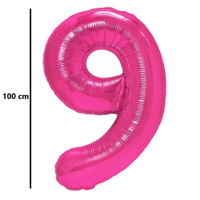 Balon din Folie Metalizata, Flippy, Figurina Cifra, Model 9, Tema Aniversare 100 cm, Ambalaj Individual, Pai Inclus,