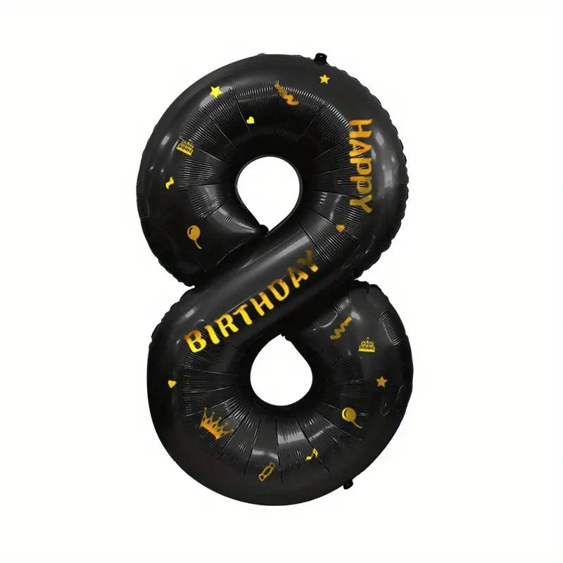 Balon din Folie Metalizata Flippy, Figurina Cifra, Scris Happy Birthday, Tema Aniversare 100 cm, Ambalaj Individual,