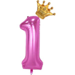 Balon din Folie Metalizata Flippy, Figurina Cifra si Coroana, Tema Aniversare 100 cm, Ambalaj Individual, Pai inclus,