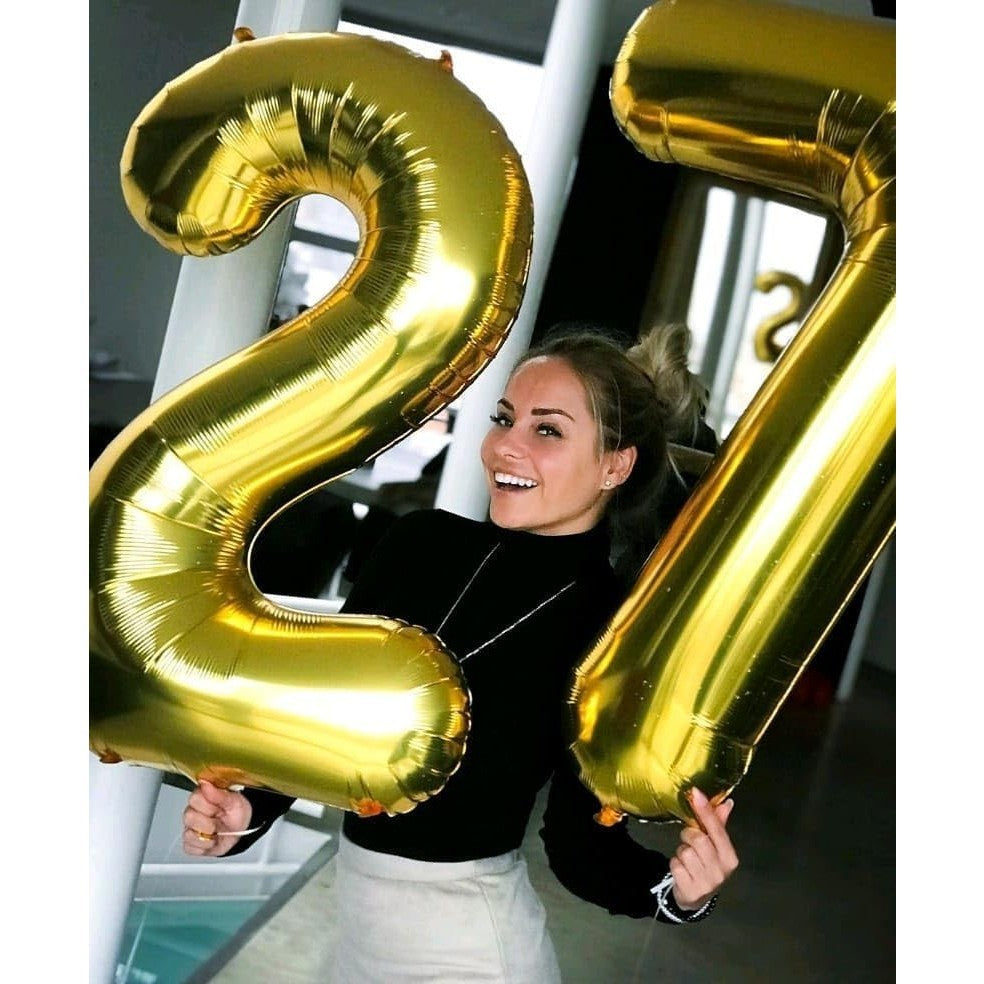 Balon din Folie Metalizata Flippy, Figurina Cifra, Tema Aniversare 100 cm, Ambalaj Individual, Pai inclus, Umflare cu
