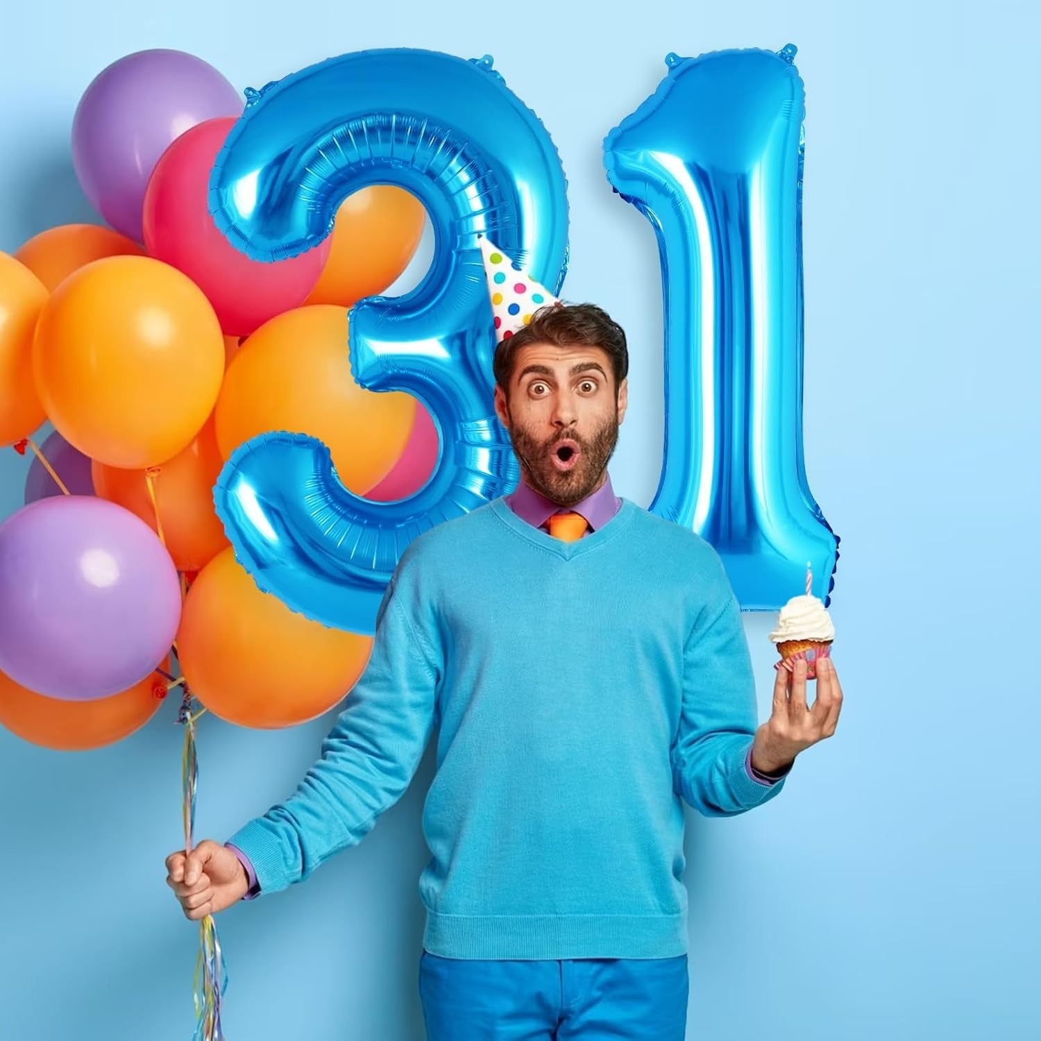 Balon din Folie Metalizata, Flippy, Figurina Cifra, Tema Aniversare 100 cm, Ambalaj Individual, Pai inclus, Umflare cu