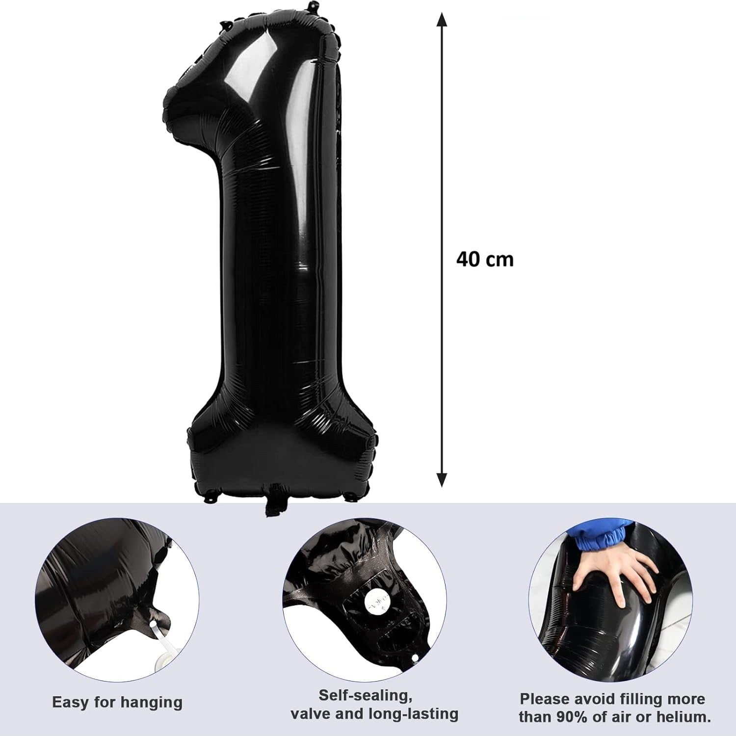Balon din Folie Metalizata Flippy, Figurina Cifra, Tema Aniversare 40 cm, Ambalaj Individual, Pai inclus, Umflare cu