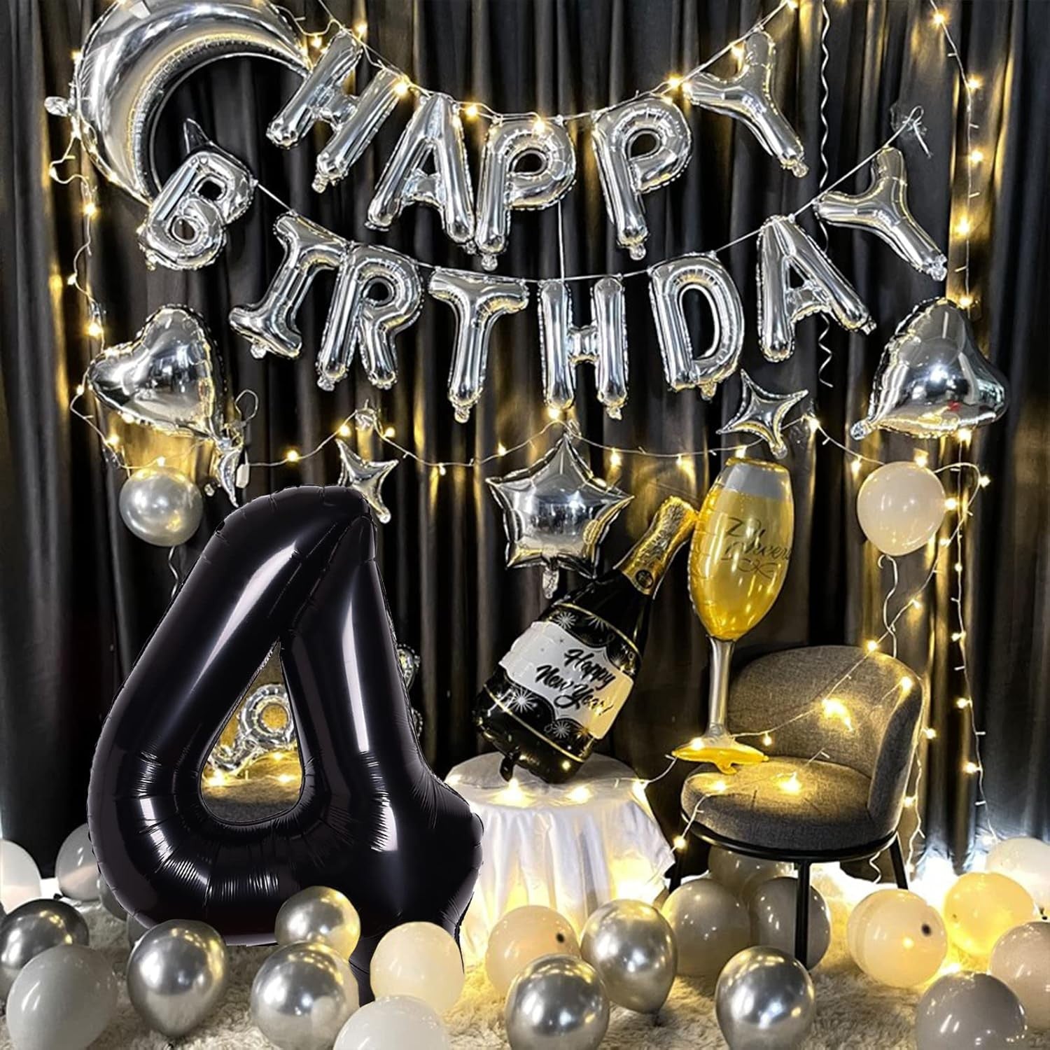 Balon din Folie Metalizata Flippy, Figurina Cifra, Tema Aniversare 40 cm, Ambalaj Individual, Pai inclus, Umflare cu