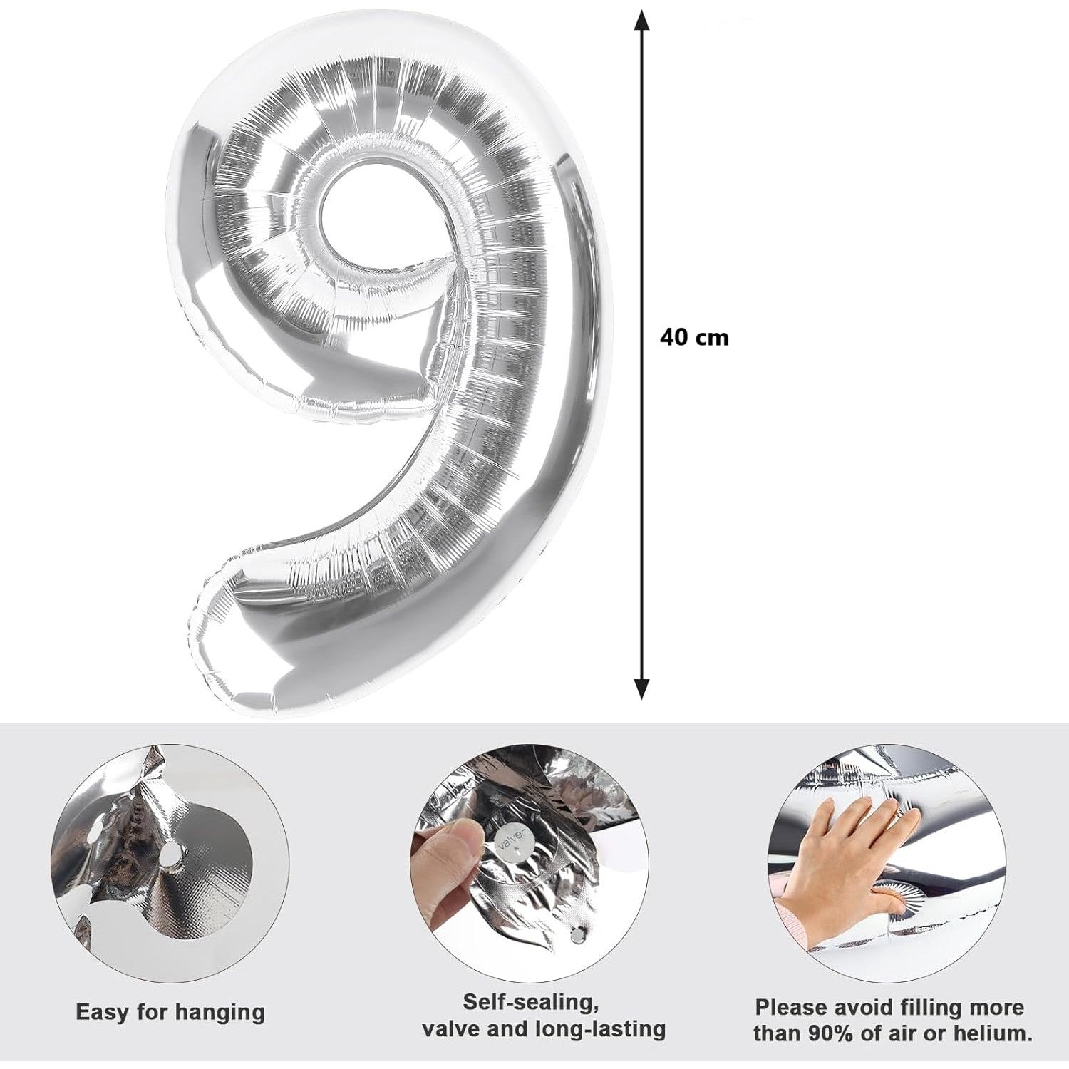 Balon din Folie Metalizata Flippy, Figurina Cifra, Tema Aniversare 40 cm, Ambalaj Individual, Pai inclus, Umflare cu