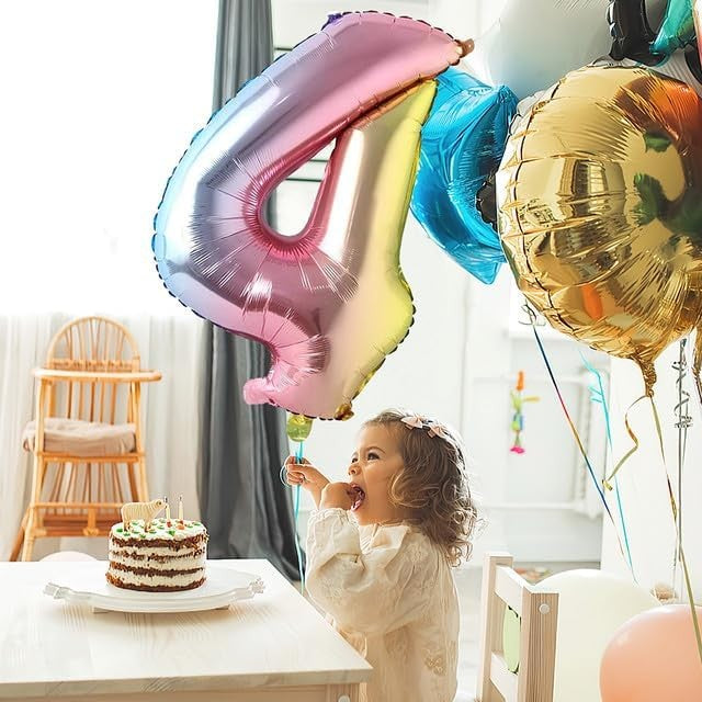 Balon din Folie Metalizata Flippy, Figurina Cifra, Tema Aniversare 40 cm, Ambalaj Individual, Pai inclus, Umflare cu
