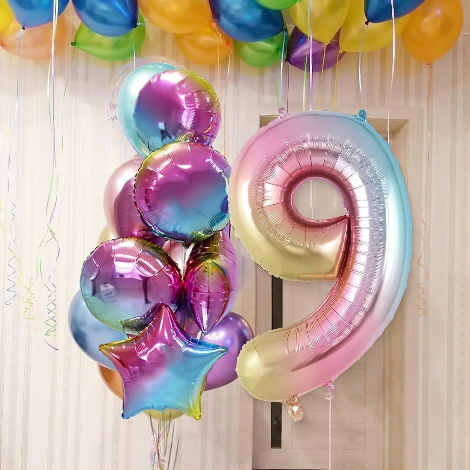 Balon din Folie Metalizata Flippy, Figurina Cifra, Tema Aniversare 40 cm, Ambalaj Individual, Pai inclus, Umflare cu