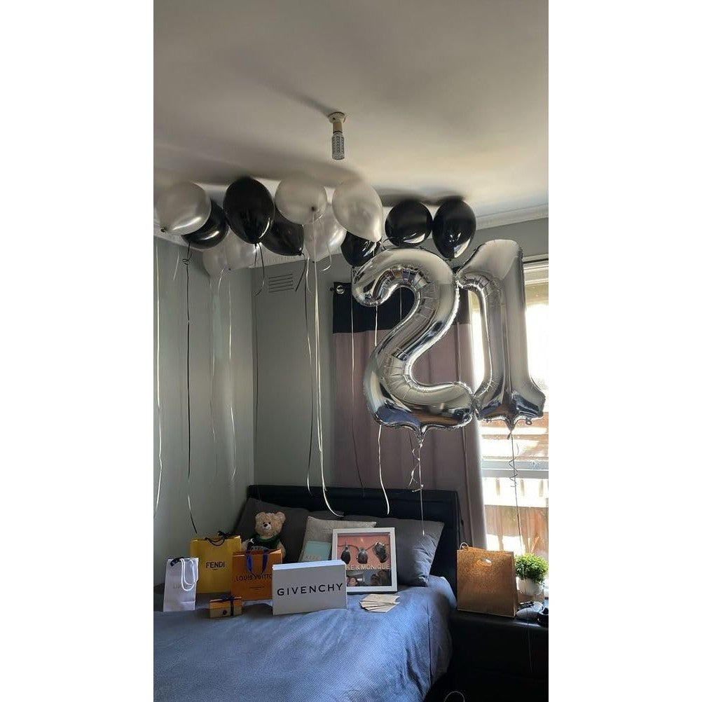 Balon din Folie Metalizata, Flippy, Figurina Cifra, Tema Aniversare 40 cm, Ambalaj Individual, Pai inclus, Umflare cu