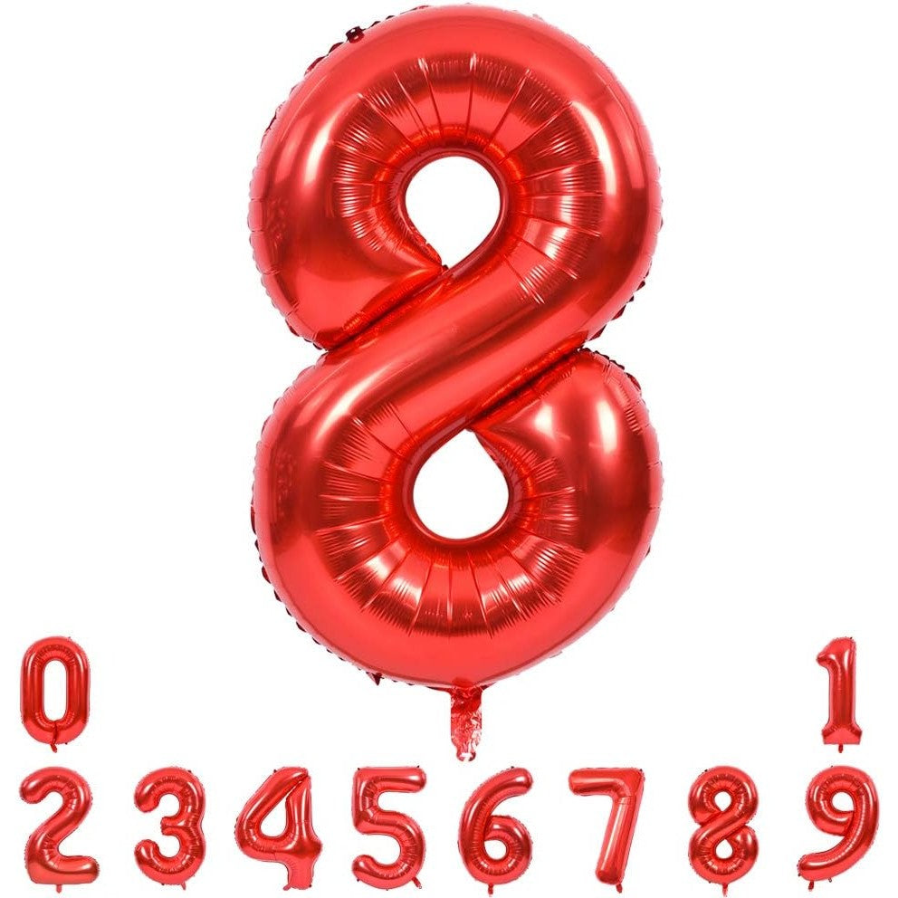 Balon din Folie Metalizata Flippy, Figurina Cifra, Tema Aniversare 80 cm, Ambalaj Individual, Pai inclus, Umflare cu