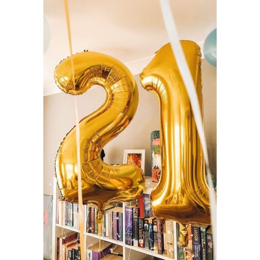 Balon din Folie Metalizata Flippy, Figurina Cifra, Tema Aniversare 40 cm, Ambalaj Individual, Pai inclus, Umflare cu