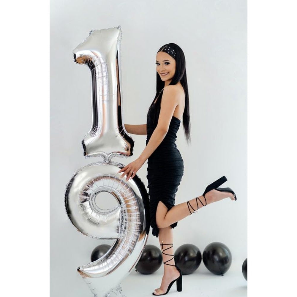 Balon din Folie Metalizata, Flippy, Figurina Cifra, Tema Aniversare 80 cm, Ambalaj Individual, Pai inclus, Umflare cu