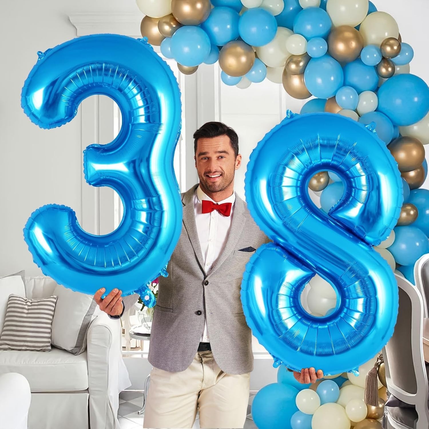 Balon din Folie Metalizata, Flippy, Figurina Cifra, Tema Aniversare 80 cm, Ambalaj Individual, Pai inclus, Umflare cu