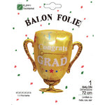 Balon din Folie Metalizata, Flippy, Figurina Cupa, Tema Absolvire, 65x72cm, Ambalaj Individual, Pai Inclus, Umflare cu
