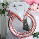 Balon din Folie Metalizata, Flippy, Figurina Inel de Logodna, Model Diamant, Tema Nunta, 60 cm, Ambalaj Individual, Pai