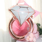 Balon din Folie Metalizata, Flippy, Figurina Inel de Logodna, Model Diamant, Tema Nunta, 60 cm, Ambalaj Individual, Pai