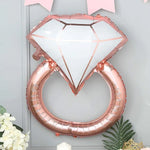 Balon din Folie Metalizata, Flippy, Figurina Inel de Logodna, Model Diamant, Tema Nunta, 60 cm, Ambalaj Individual, Pai