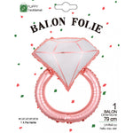 Balon din Folie Metalizata, Flippy, Figurina Inel de Logodna, Model Diamant, Tema Nunta, 60 cm, Ambalaj Individual, Pai