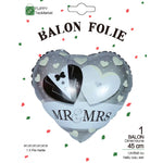 Balon din Folie Metalizata, Flippy, Figurina Inima, Model Mr&Mrs, Tema Nunta, 45 cm, Ambalaj Individual, Pai Inclus,