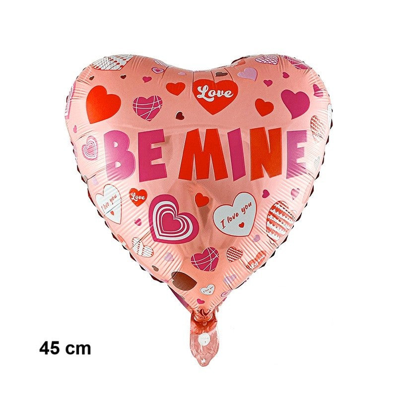 Balon din Folie Metalizata, Flippy, Figurina Inimioara, Model BE MINE, Tematica Iubire, 45 cm, Ambalaj Individual, Pai