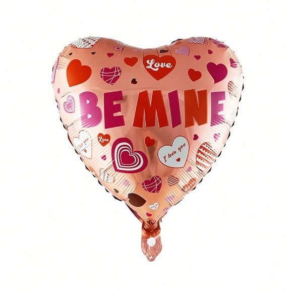 Balon din Folie Metalizata, Flippy, Figurina Inimioara, Model BE MINE, Tematica Iubire, 45 cm, Ambalaj Individual, Pai