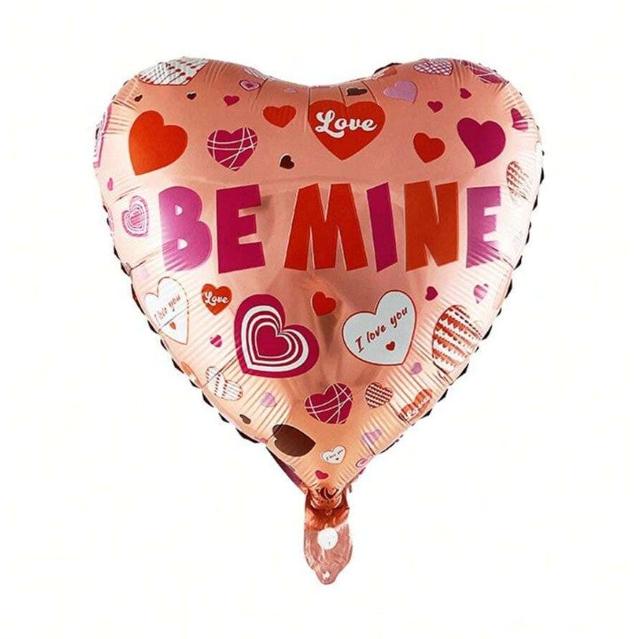 Balon din Folie Metalizata, Flippy, Figurina Inimioara, Model BE MINE, Tematica Iubire, 45 cm, Ambalaj Individual, Pai