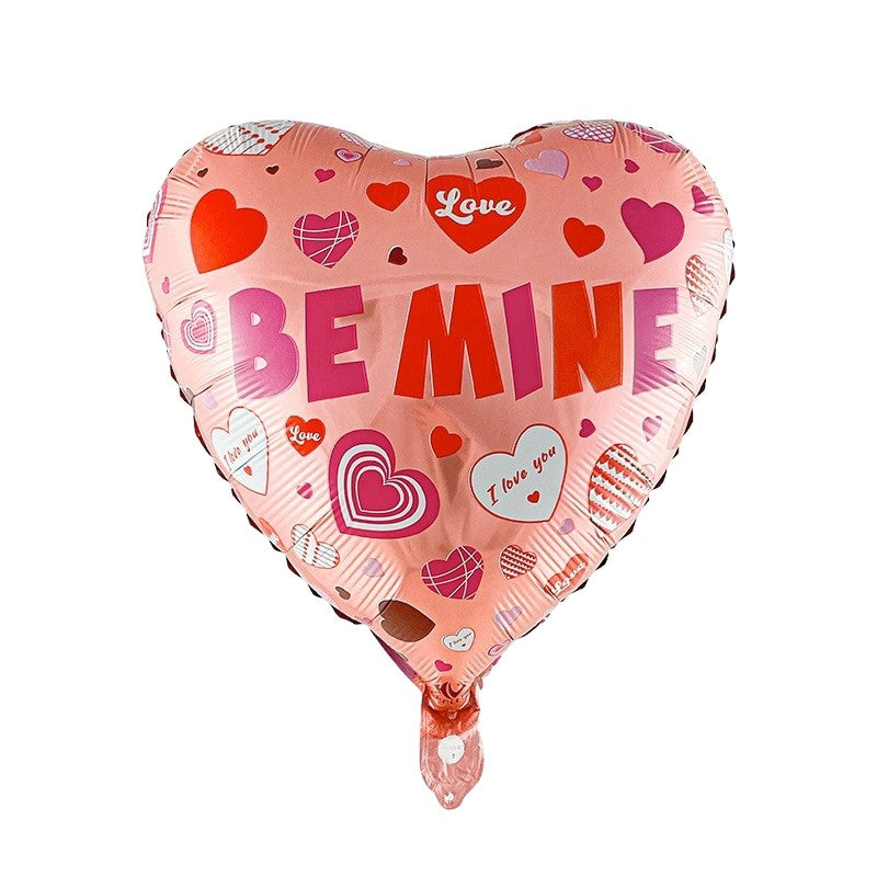 Balon din Folie Metalizata, Flippy, Figurina Inimioara, Model BE MINE, Tematica Iubire, 45 cm, Ambalaj Individual, Pai