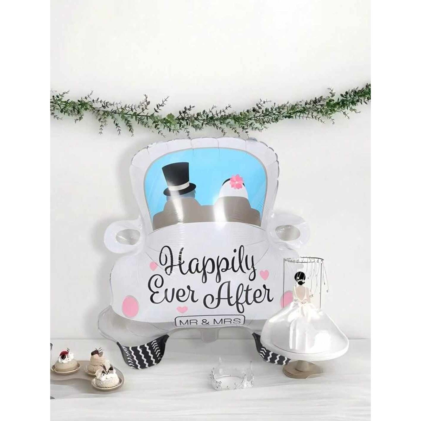 Balon din Folie Metalizata, Flippy, Figurina Masina, Model Nunta Happily Ever After, Tema Nunta, 60 x 63 cm, Ambalaj