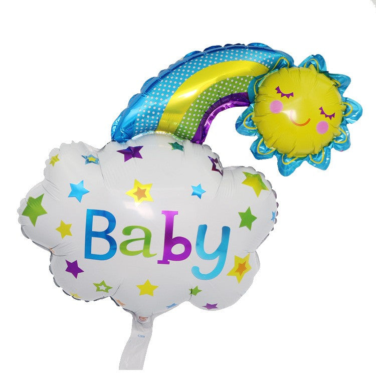 Balon din Folie Metalizata, Flippy, Figurina Soare si Nor, Tema Botez, 60x53 cm, Ambalaj Individual, Pai Inclus,