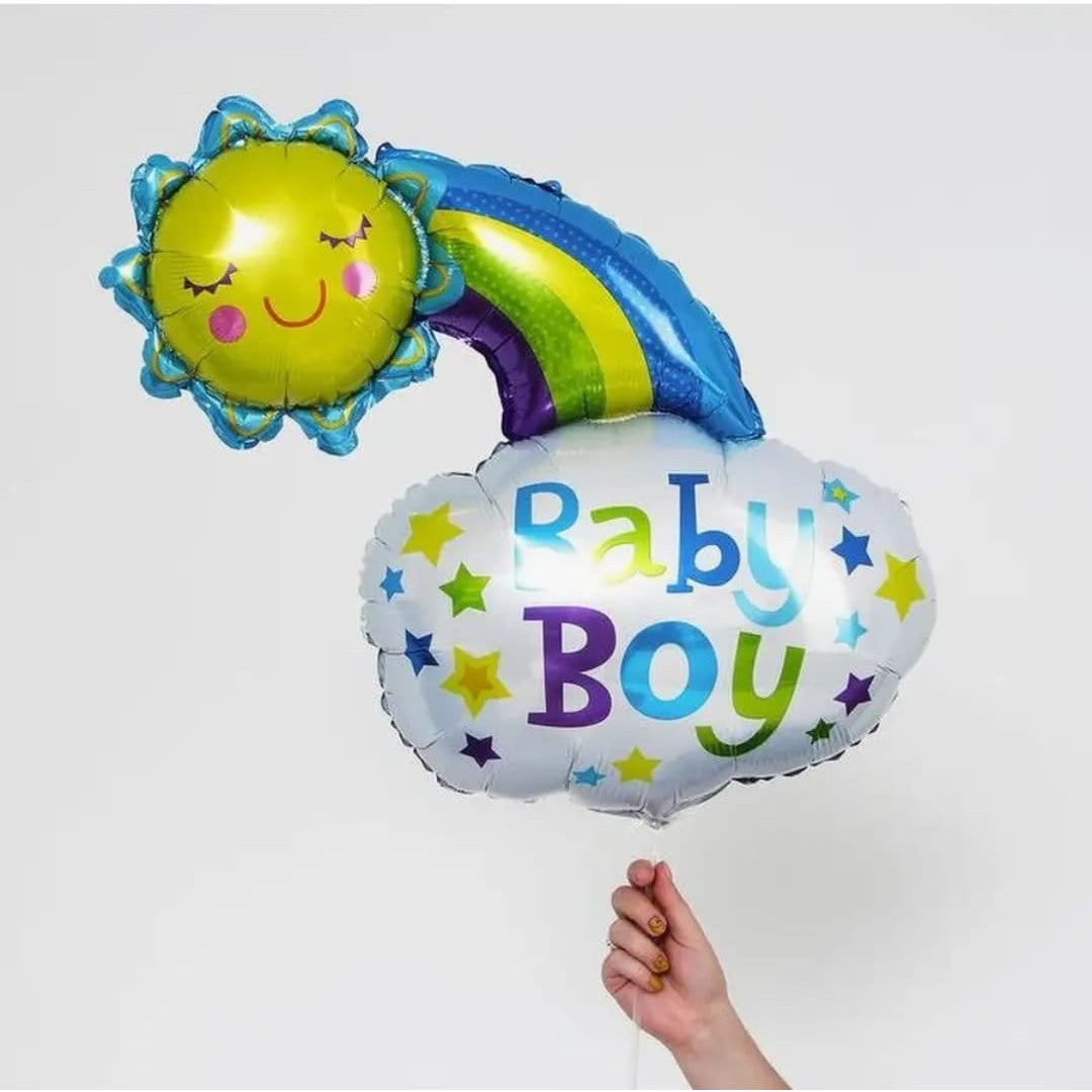 Balon din Folie Metalizata, Flippy, Figurina Soare si Nor, Tema Botez, 60x53 cm, Ambalaj Individual, Pai Inclus,