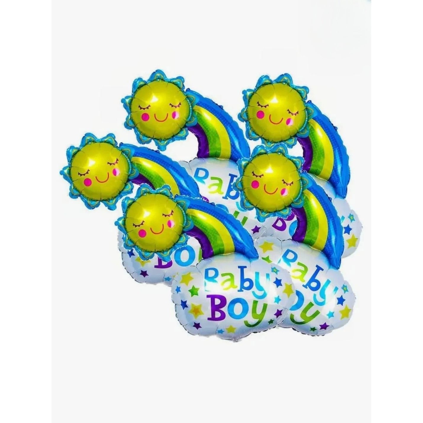 Balon din Folie Metalizata, Flippy, Figurina Soare si Nor, Tema Botez, 60x53 cm, Ambalaj Individual, Pai Inclus,