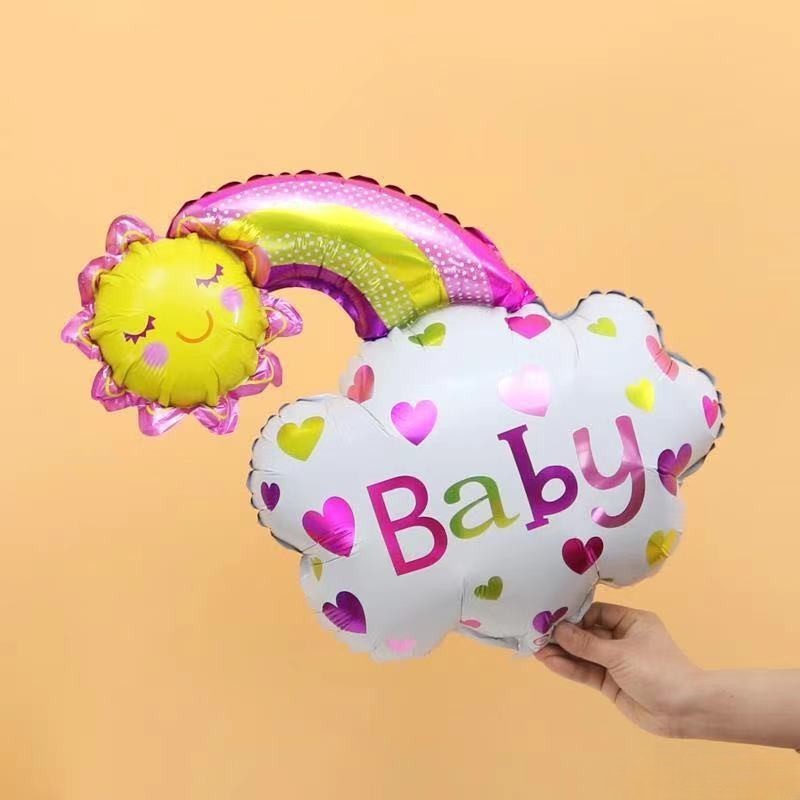 Balon din Folie Metalizata, Flippy, Figurina Soare si Nor, Tema Botez, 60x53 cm, Ambalaj Individual, Pai Inclus,