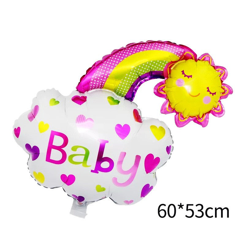 Balon din Folie Metalizata, Flippy, Figurina Soare si Nor, Tema Botez, 60x53 cm, Ambalaj Individual, Pai Inclus,