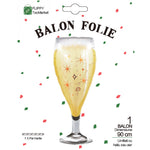 Balon din Folie Metalizata, Flippy, Figurina Pahar de Sampanie, Tema Aniversare, 100x40 cm, Ambalaj Individual, Pai