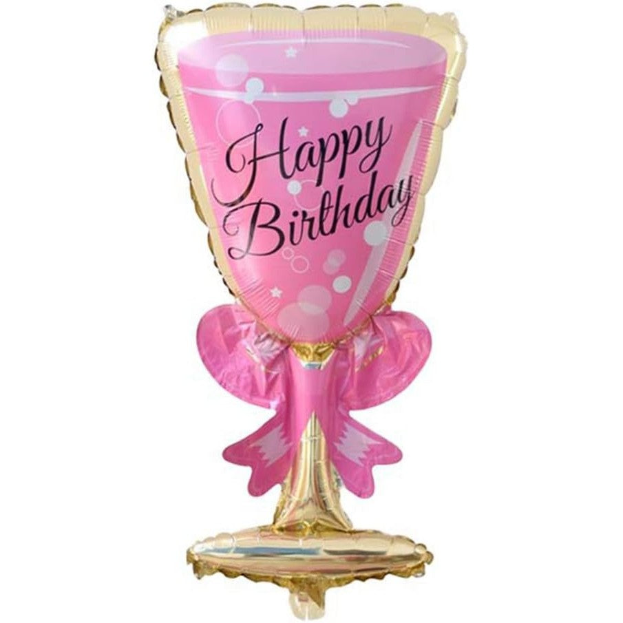 Balon din Folie Metalizata, Flippy, Figurina Pahar de Vin, Tema Aniversare, 93x48 cm, Ambalaj Individual, Pai Inclus,