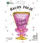 Balon din Folie Metalizata, Flippy, Figurina Pahar de Vin, Tema Aniversare, 93x48 cm, Ambalaj Individual, Pai Inclus,