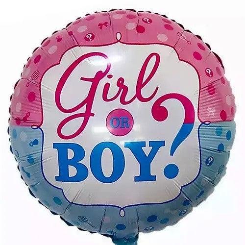 Balon din Folie Metalizata, Flippy, Figurina Rotunda, Model Girl or Boy, Tema Gender Reveal, 45 cm, Ambalaj Individual,