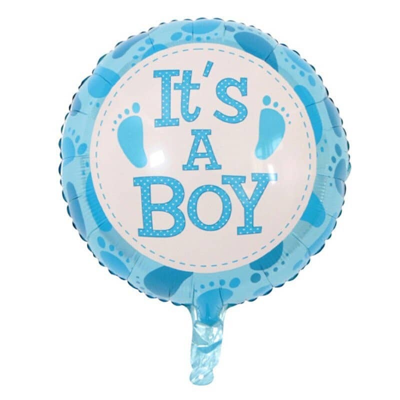 Balon din Folie Metalizata, Flippy, Figurina Rotunda, Model It's a Boy, Tema Gender Reveal, 45 cm, Ambalaj Individual,