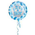 Balon din Folie Metalizata, Flippy, Figurina Rotunda, Model It's a Boy, Tema Gender Reveal, 45 cm, Ambalaj Individual,