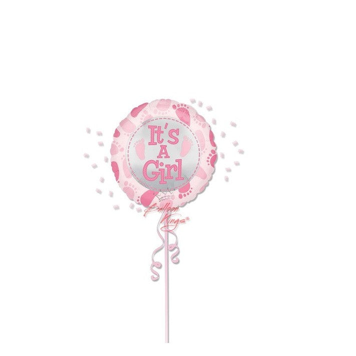 Balon din Folie Metalizata, Flippy, Figurina Rotunda, Model It's a Girl, Tema Gender Reveal, 45 cm, Ambalaj Individual,