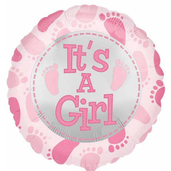 Balon din Folie Metalizata, Flippy, Figurina Rotunda, Model It's a Girl, Tema Gender Reveal, 45 cm, Ambalaj Individual,