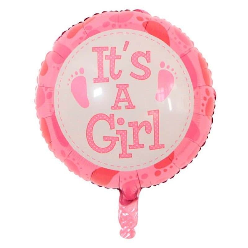 Balon din Folie Metalizata, Flippy, Figurina Rotunda, Model It's a Girl, Tema Gender Reveal, 45 cm, Ambalaj Individual,