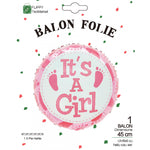 Balon din Folie Metalizata, Flippy, Figurina Rotunda, Model It's a Girl, Tema Gender Reveal, 45 cm, Ambalaj Individual,