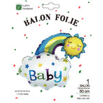 Balon din Folie Metalizata, Flippy, Figurina Soare si Nor, Tema Botez, 60x53 cm, Ambalaj Individual, Pai Inclus,