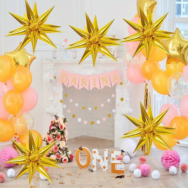 Balon din Folie Metalizata, Flippy, Figurina Stea 3D, 66 cm, Ambalaj Individual, Pai inclus, Umflare cu Aer sau Heliu,