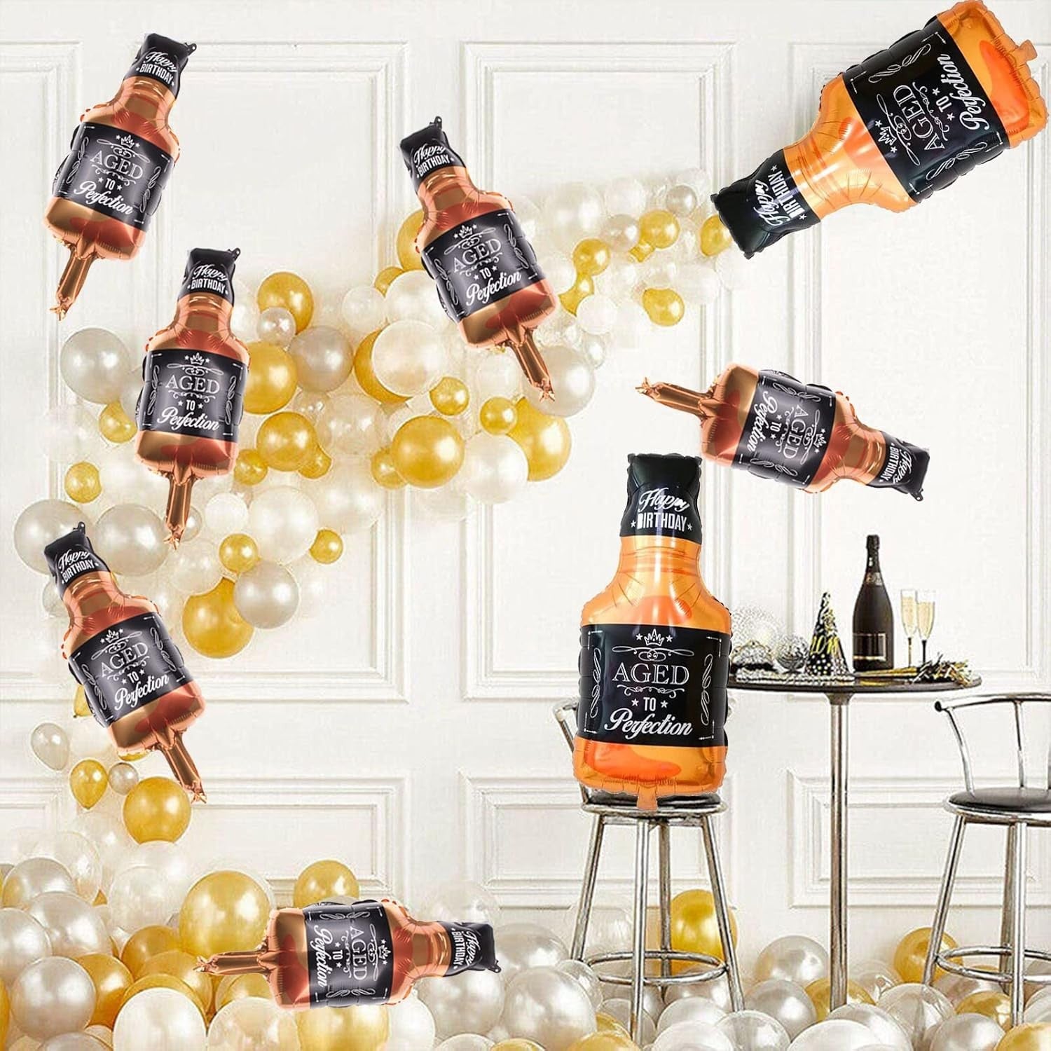 Balon din Folie Metalizata, Flippy, Figurina Sticla de Whisky, Tema Aniversare, 90x45 cm, Ambalaj Individual, Pai