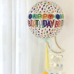 Balon din Folie Metalizata, Flippy, Figurine 4D, Model Happy Birthday, Tematica Aniversara Bombonele, 63x24 cm, Ambalaj